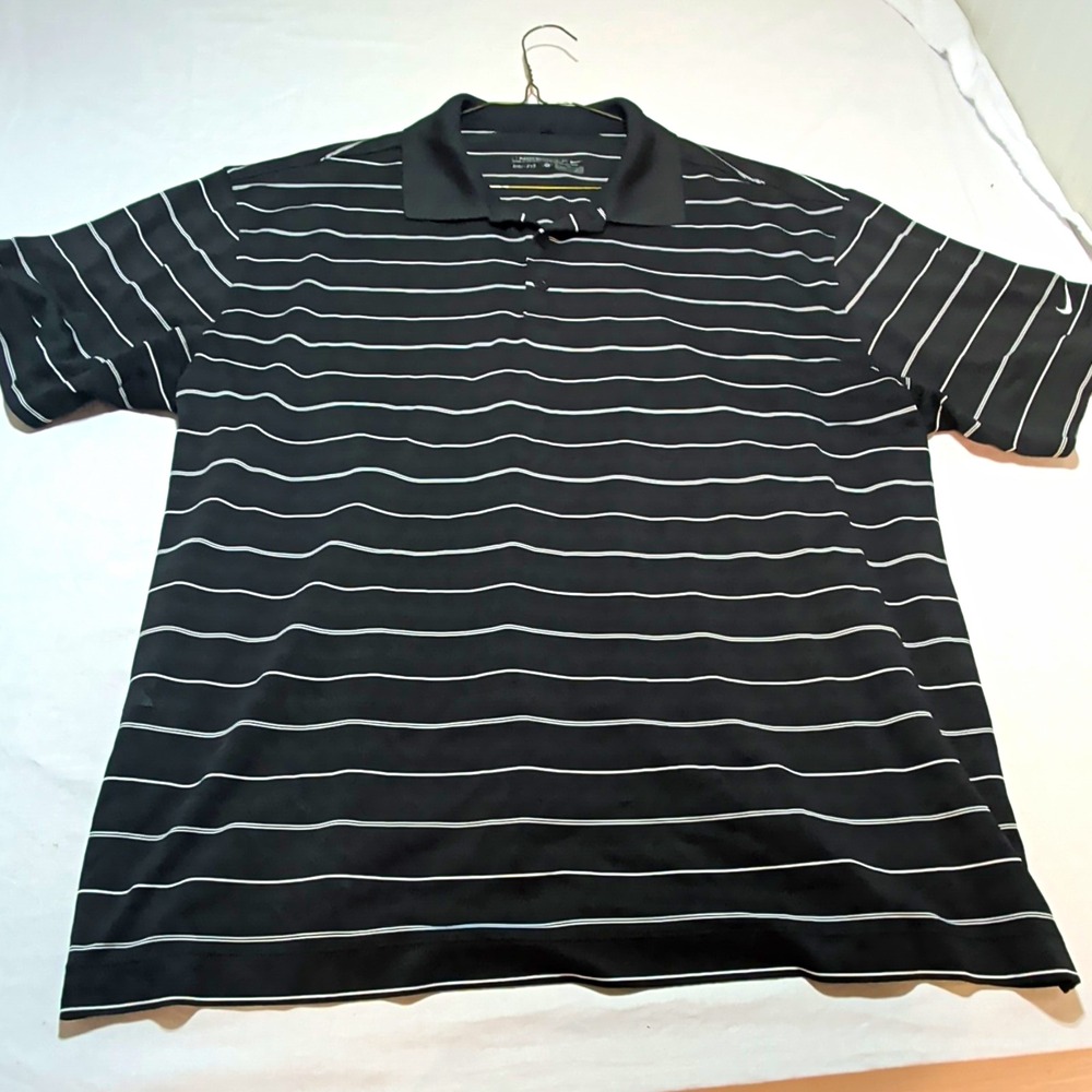 Nike Golf Dri-FIT Mens XL Black Gray Striped Short Sleeve Polo Shirt 358325-010
